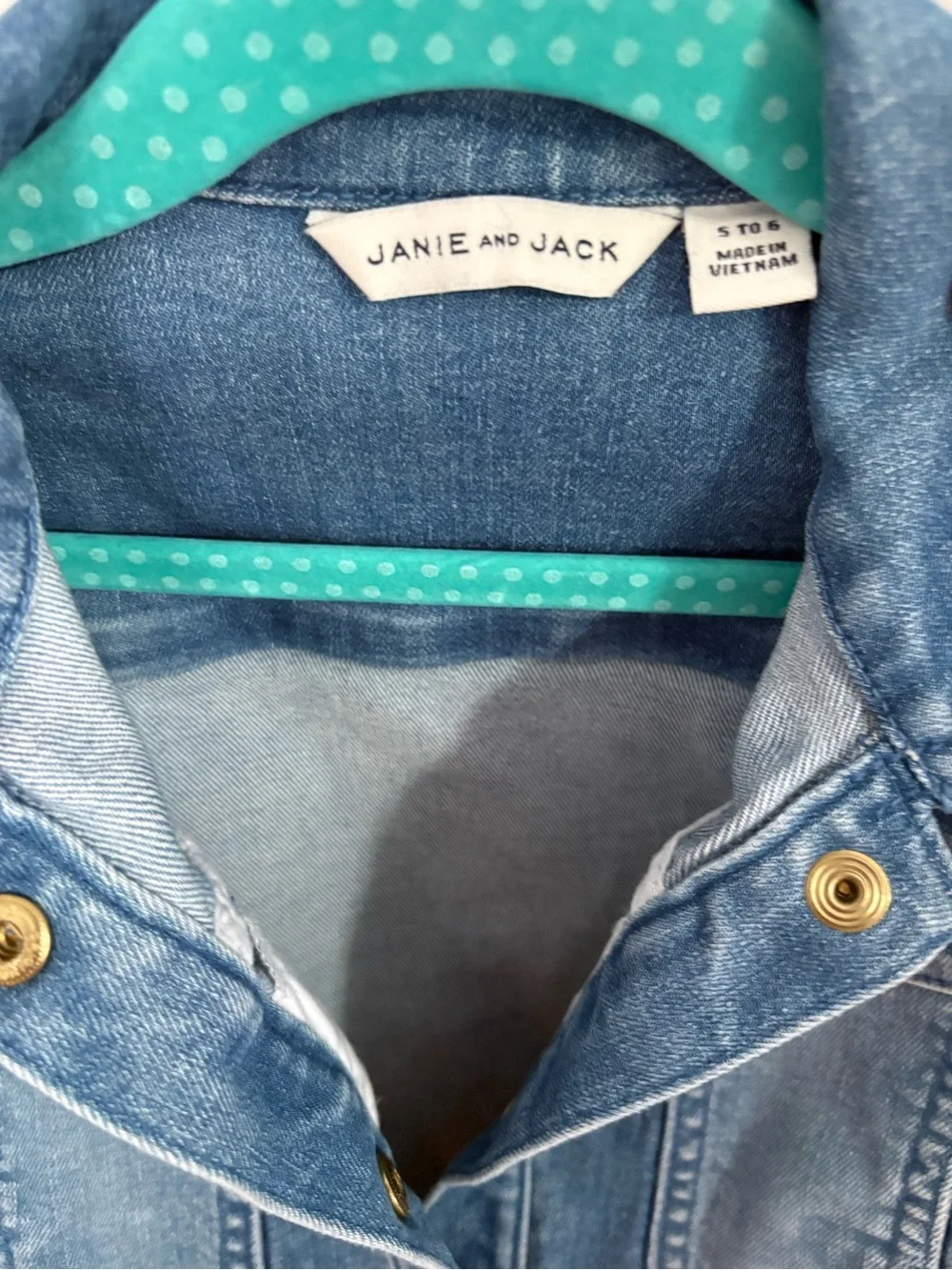 Janie and Jack Girls' Mid Wash Denim Jacket with Puff Shoulders - Blue size 5-6